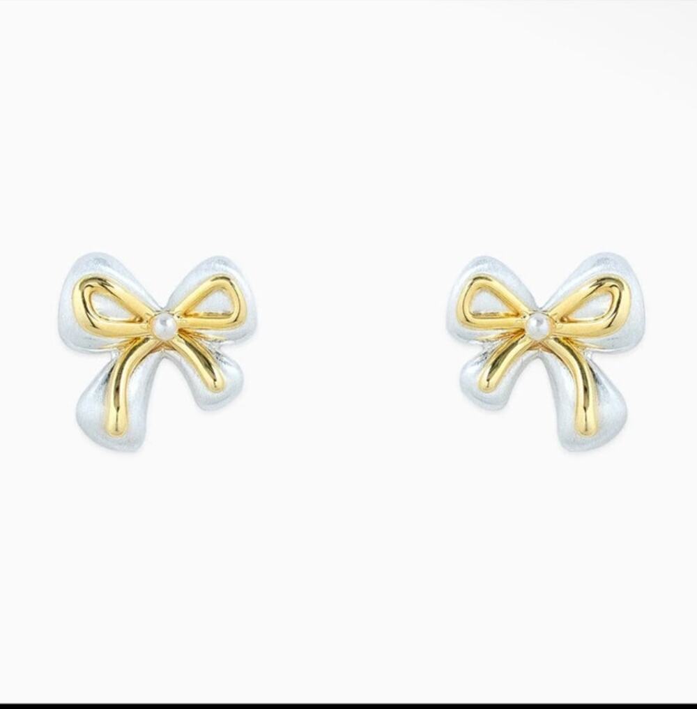 Unique Two Tone Bow Stud Earrings